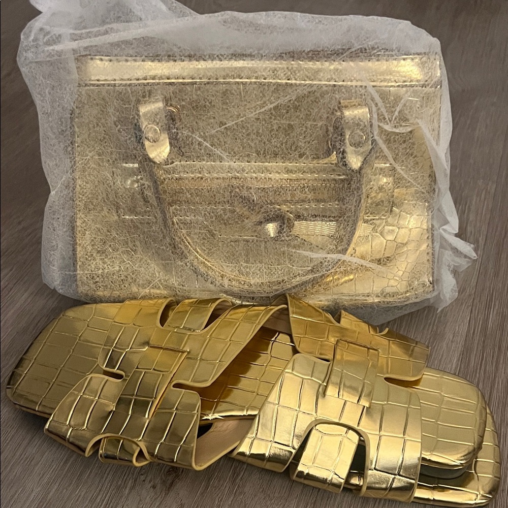 Gold Handbag and Sandals Set